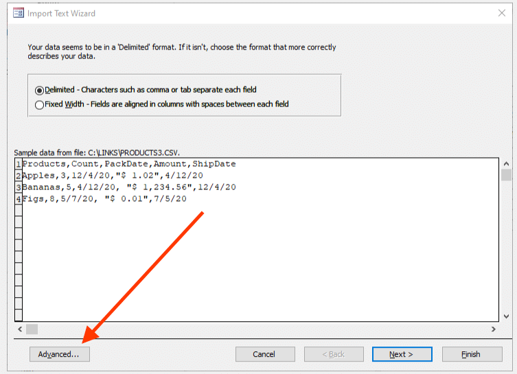 Advanced button to load or edit specifications